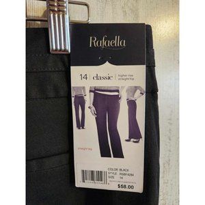 Rafaella Classic Womens Black Flat Front Straight Leg Dress Pant 14 NWT